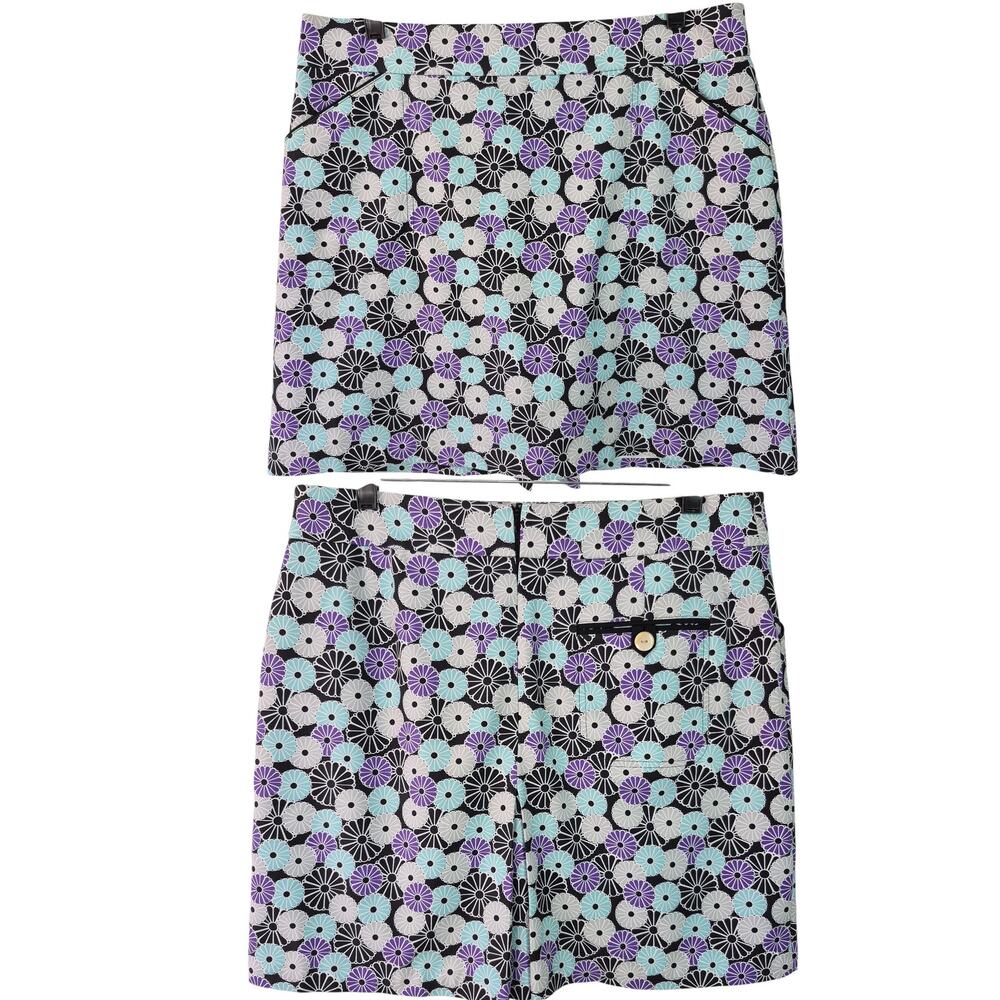 Peter Millar Blue Purple Gray Floral Golf Tennis Activewear Skort Shorts NWOT 12